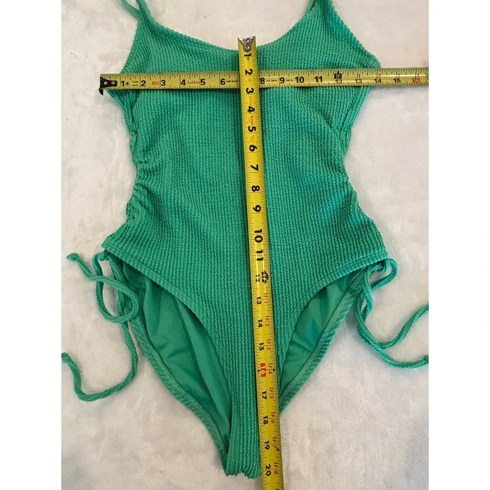 Hurley Womens Green Textured Smocked One Piece Swimsuit Side Tie Size L